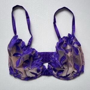 Fleur Du Mal Purple Lily Embroidery Plunge Demi Bra Purple / 34G / EU 75 / 90 /